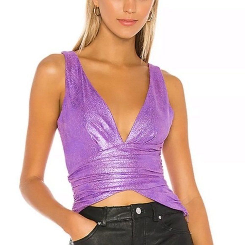 Lovers + Friends Womens Purple Shimmer Wrap Crop Top